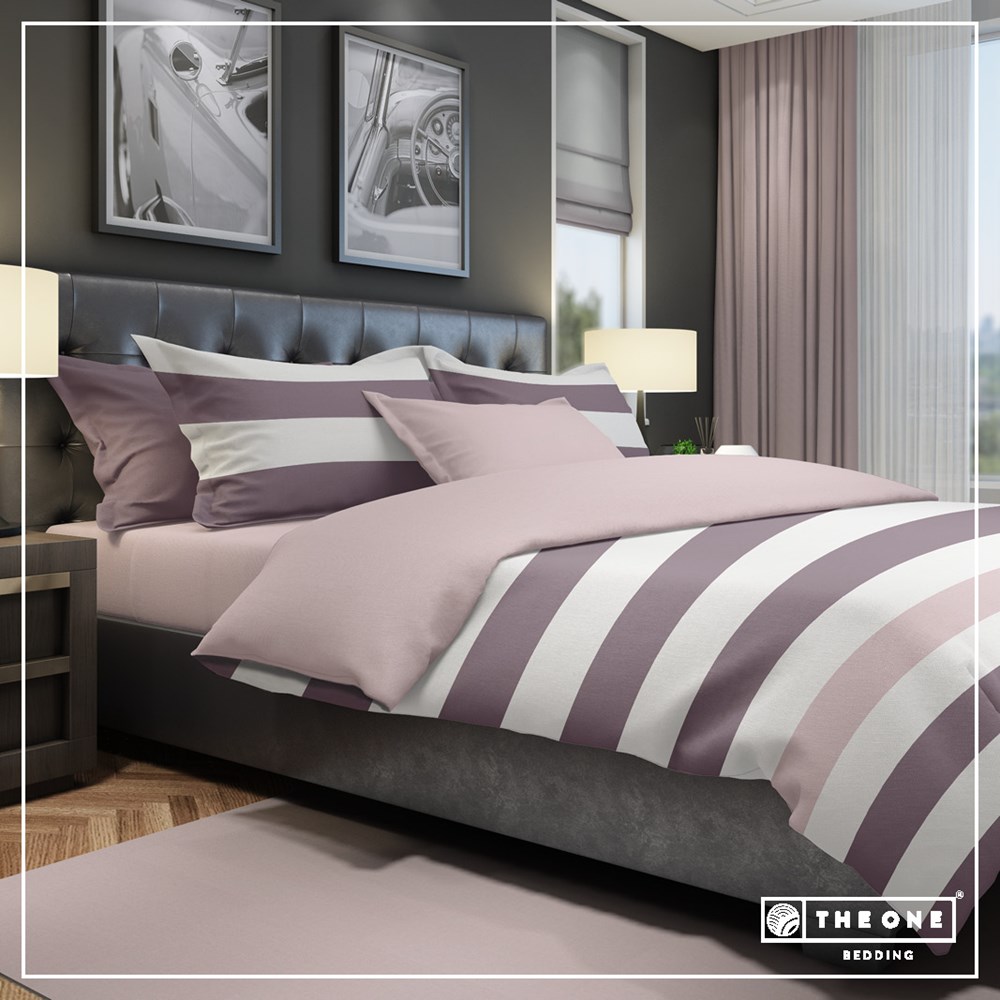 Bedset Stripe Eenpersoonsbedden - Pruim / Mauve