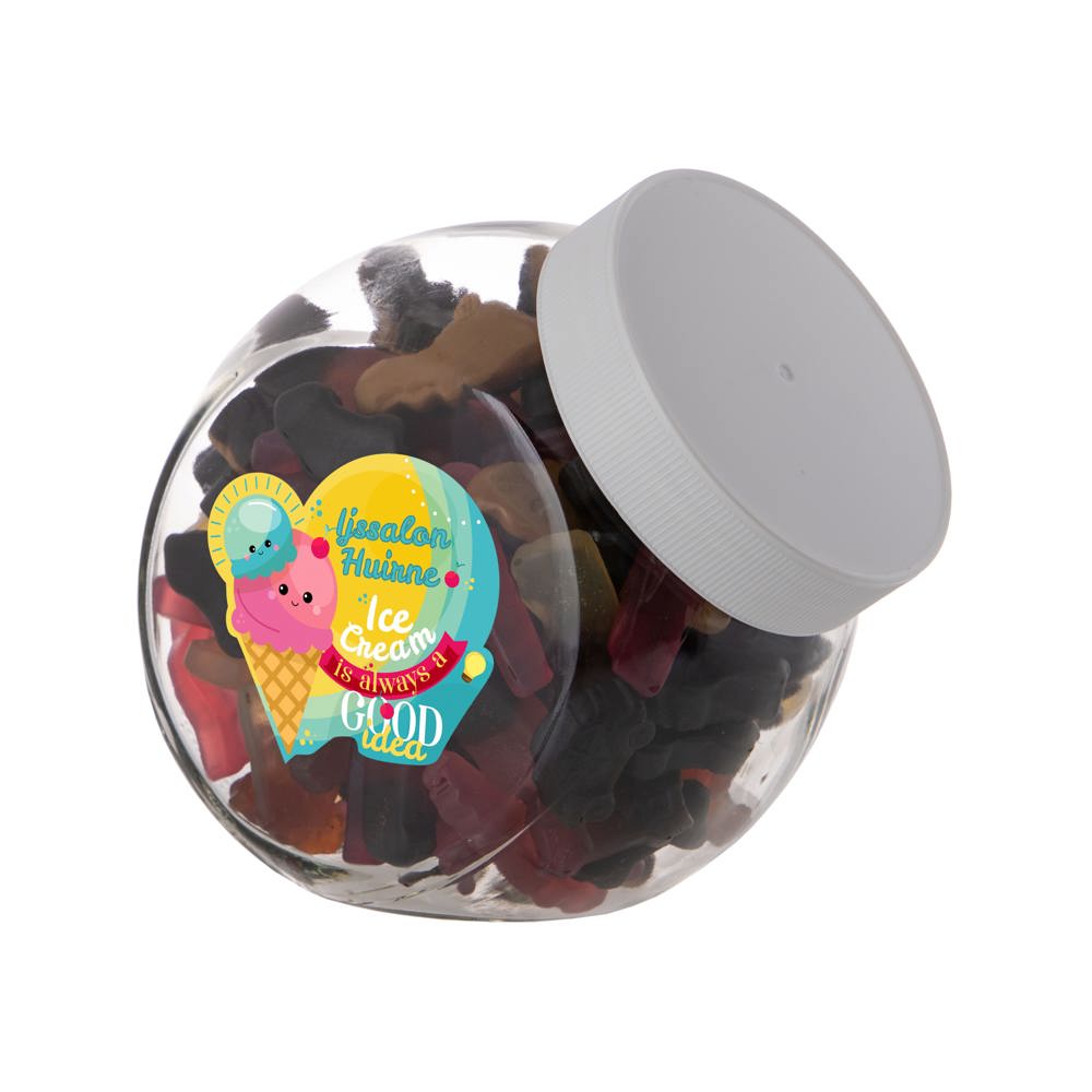 Medium glazen pot, gevuld met snoep