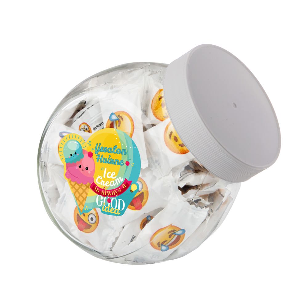 Medium glazen pot, gevuld met snoep - Wit